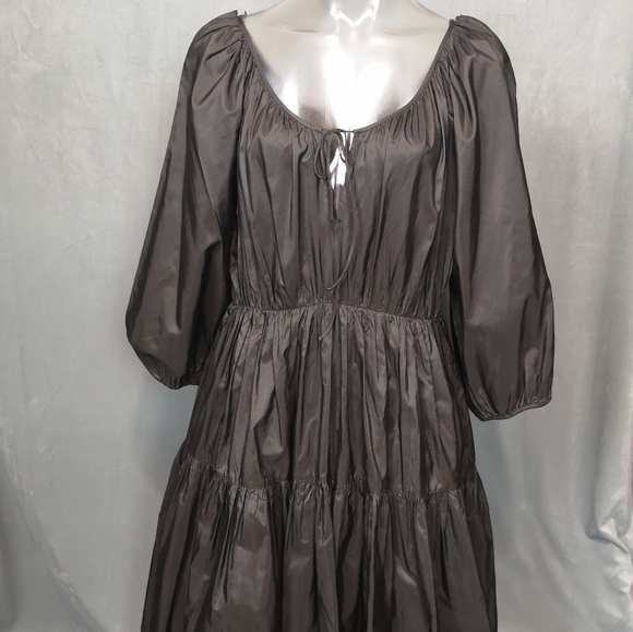 90s Vintage Black Boho Shirred Multi-tiered Gathered Voluminous Peasant Dress - Picture 4 of 12